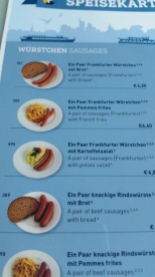 Menu from river cruise. Pair of sausages made me laugh. Not a term I am used to.